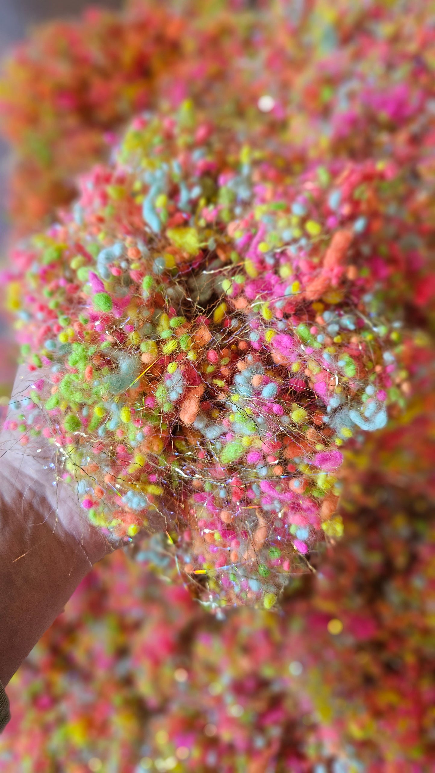 POP CULTURE - UV Reactive Rainbow Dyed Wool Nepps GLOW Blend - 1 oz