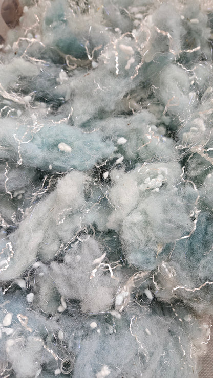 SALT SEA SKIES - Wool Noil Eucalyptus Cotton Sparkle Fiber Art Texture Blend Ground - 2 oz