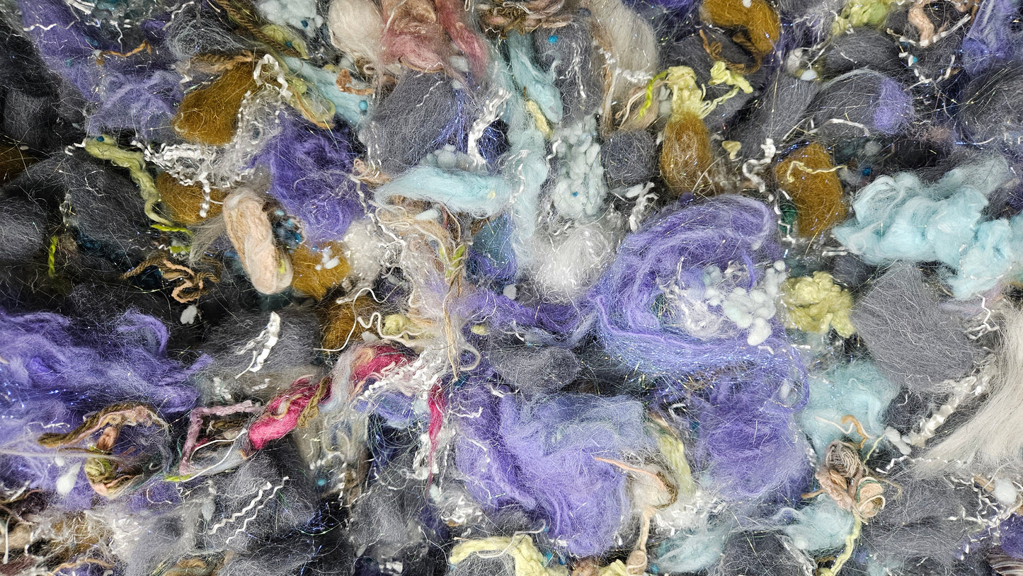 RACHEL LYNDE - Recycled Wool Cotton Sparkle Drysdale Mallows Eucalyptus Fiber Art Texture Blend - 2 oz