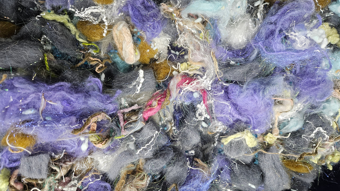 RACHEL LYNDE - Recycled Wool Cotton Sparkle Drysdale Mallows Eucalyptus Fiber Art Texture Blend - 2 oz