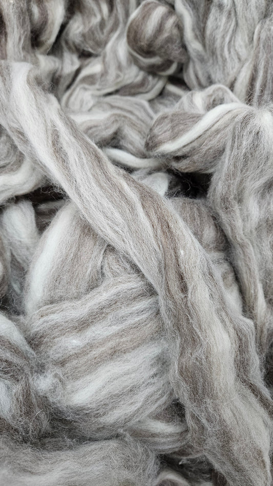 BLUE FACED LEICESTER (BFL) - Natural Wool Top Beginner Spinning Felting Carding Dyeing - 8 oz Grey White