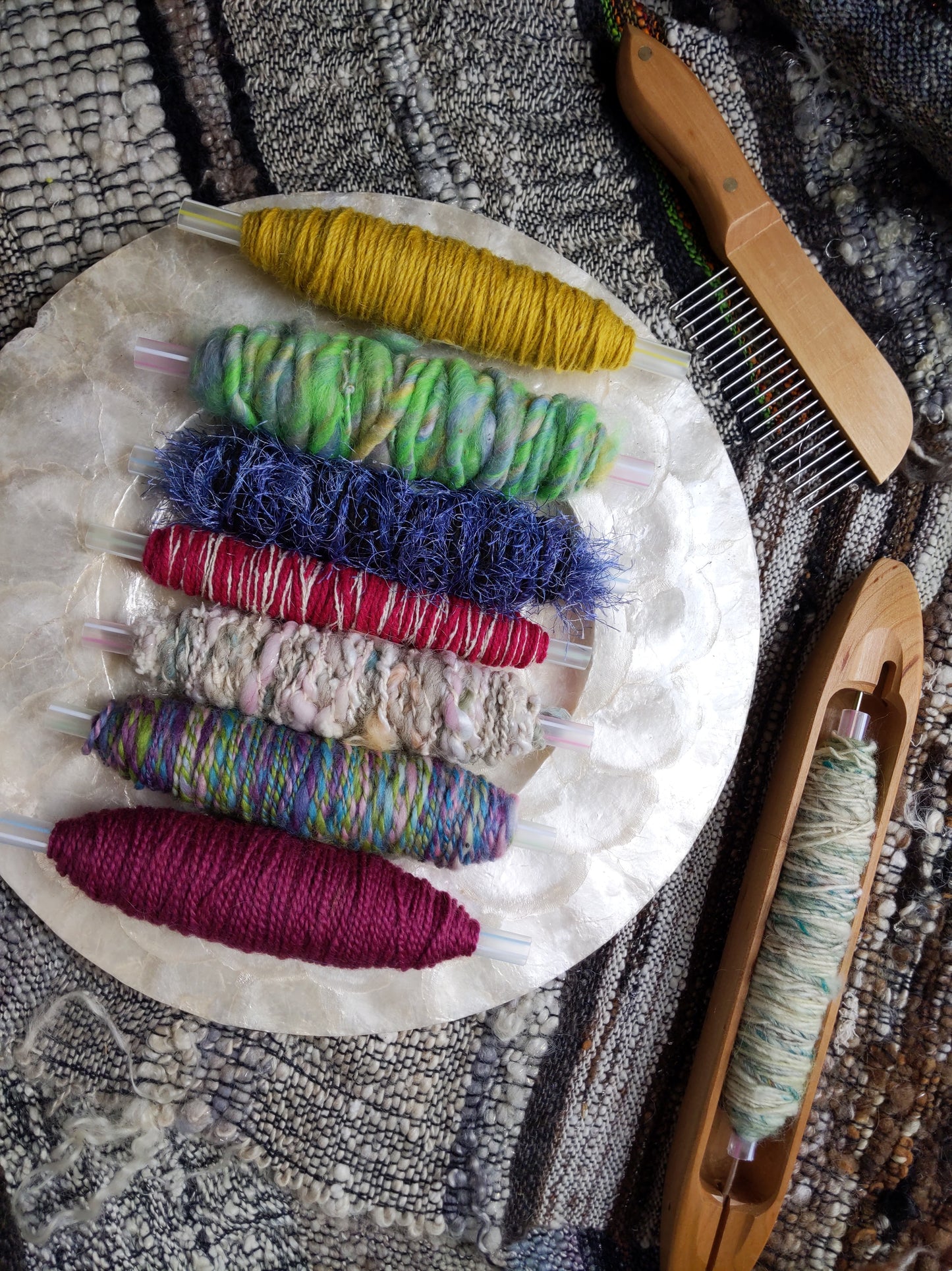 Plying and Weaving Textured Yarn Bobbins (Lot 25)