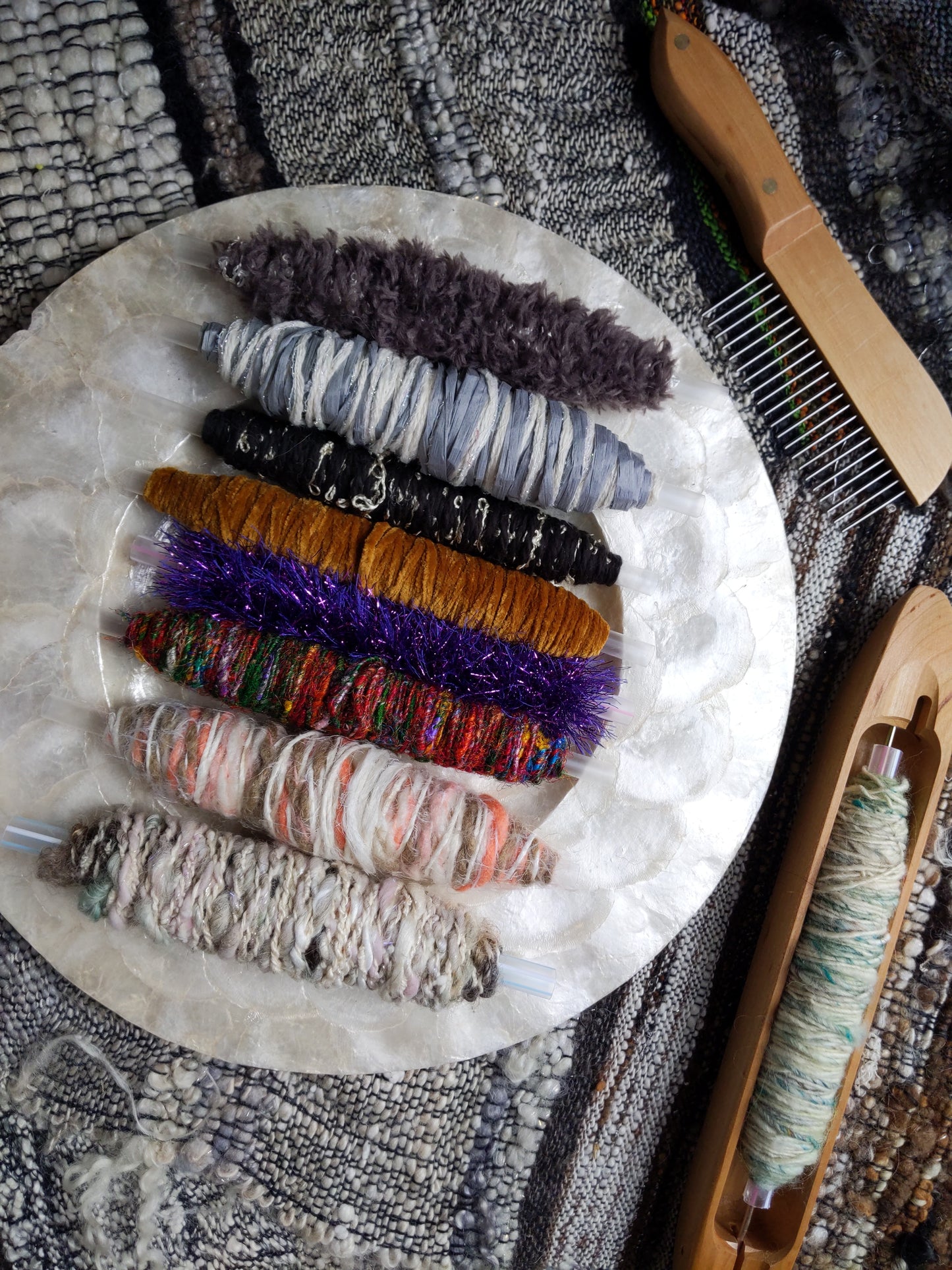 Plying and Weaving Textured Yarn Bobbins (Lot 28)