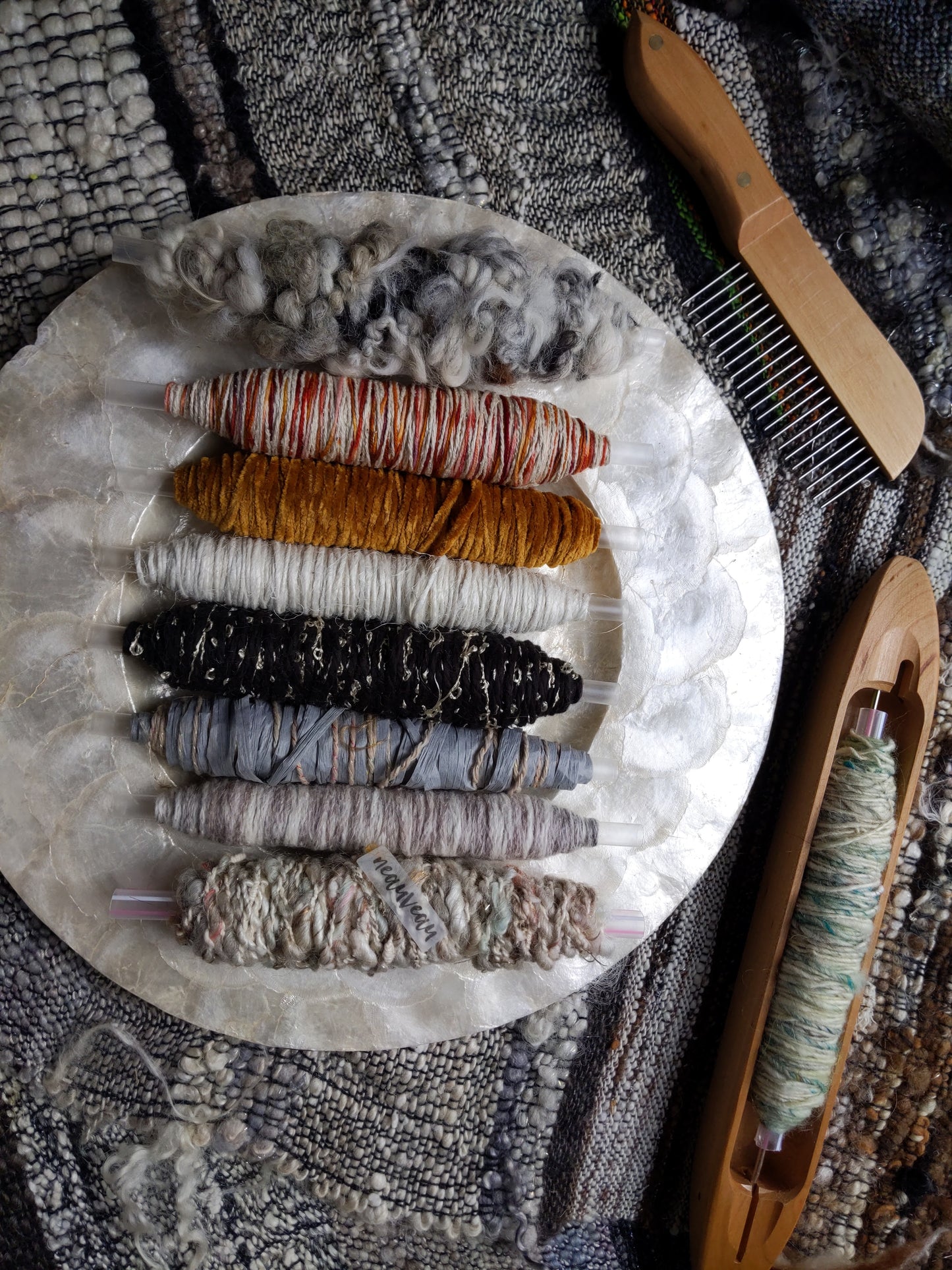 Plying and Weaving Textured Yarn Bobbins (Lot 29)