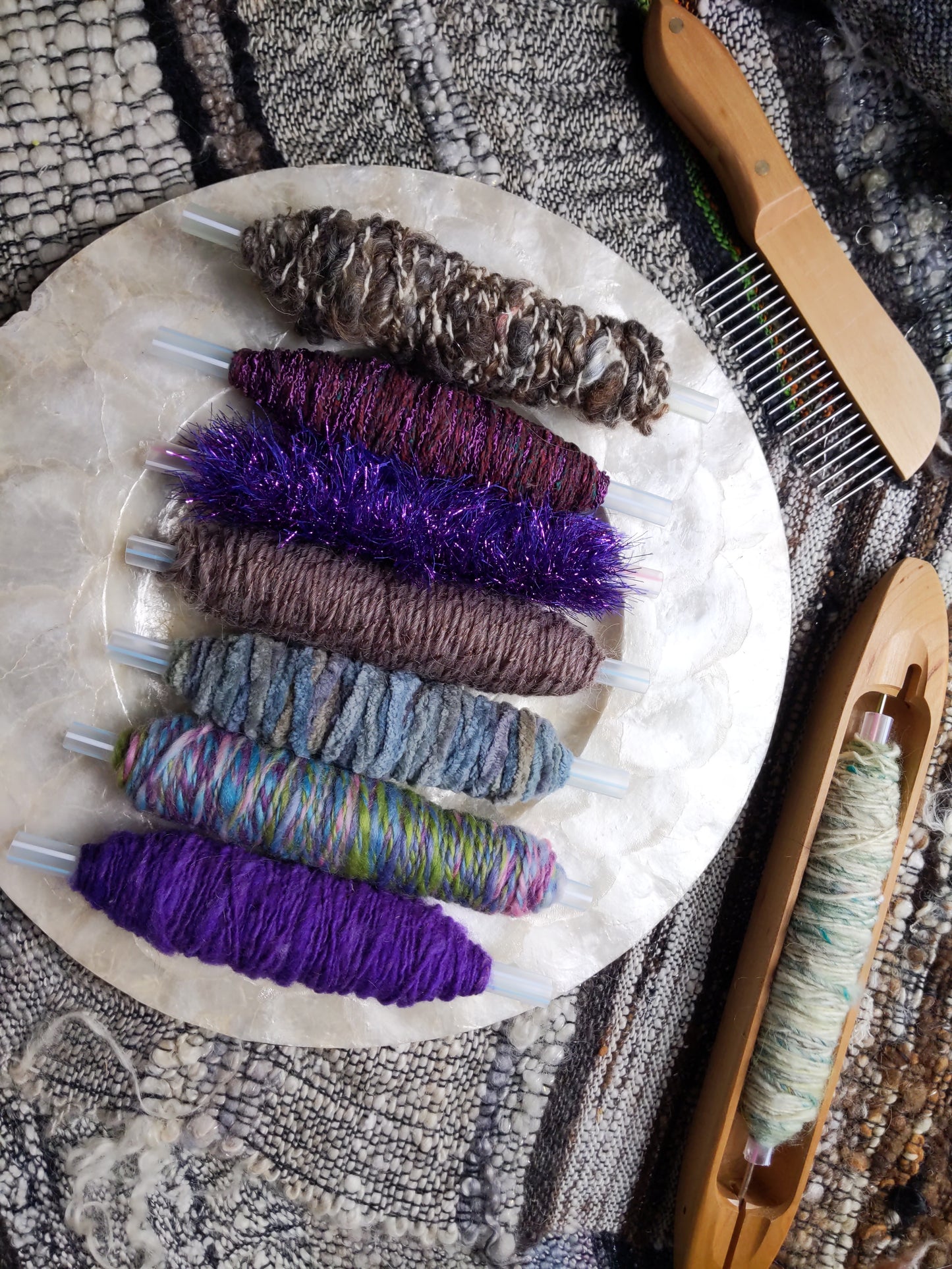 Plying and Weaving Textured Yarn Bobbins (Lot 31)