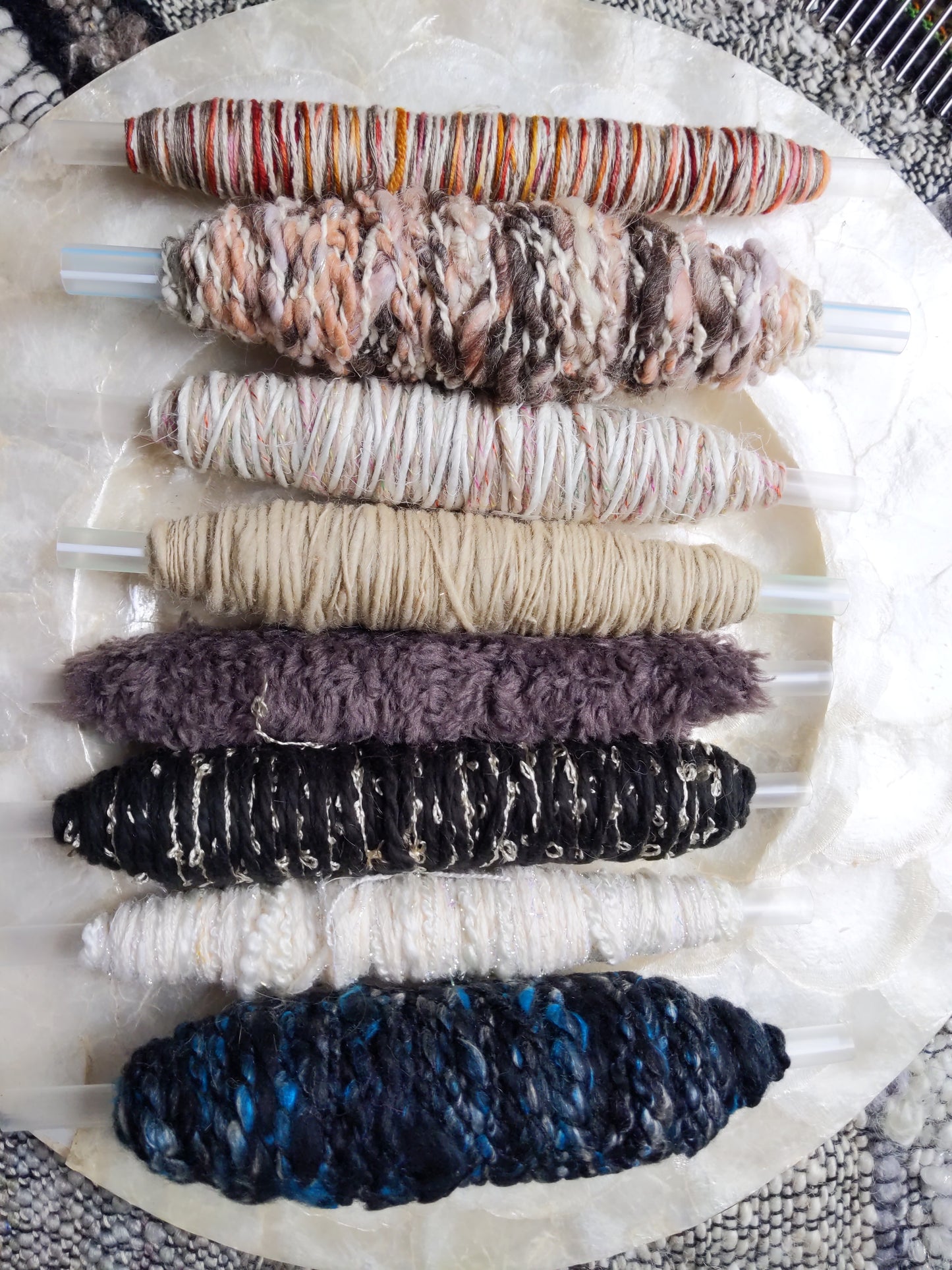 Plying and Weaving Textured Yarn Bobbins (Lot 32)