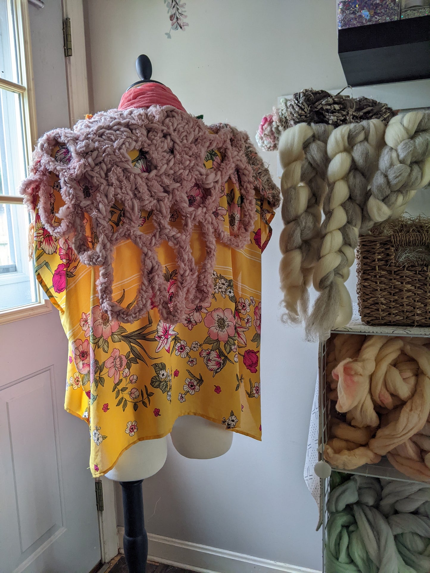 Fiber Festival Freeform Crochet, Knit Handspun, and Woven Boho Tiger Lily Kimono