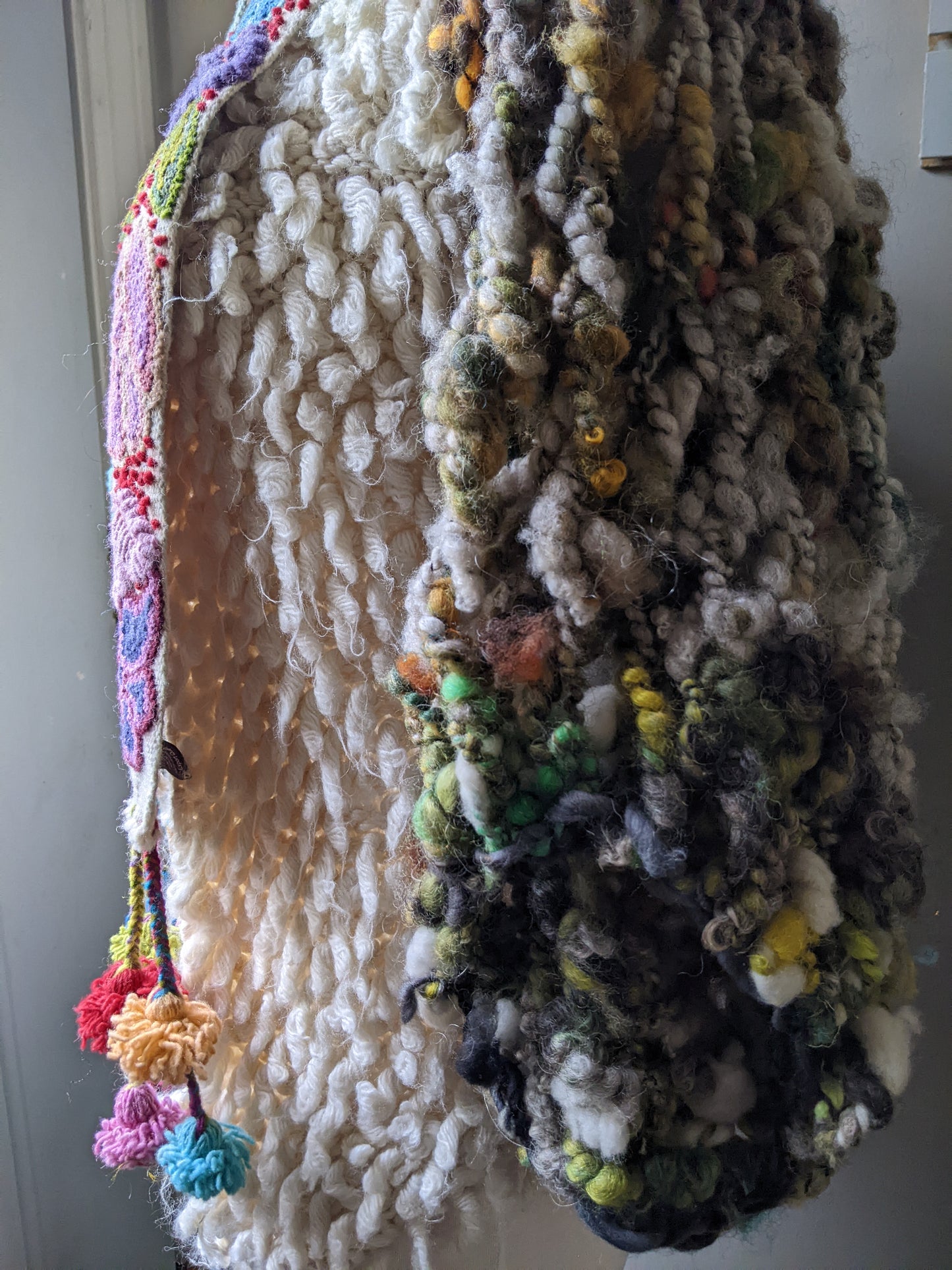 Crochet, Knit, and Woven Handspun Boho Art Festival Sweater - Almost Famous