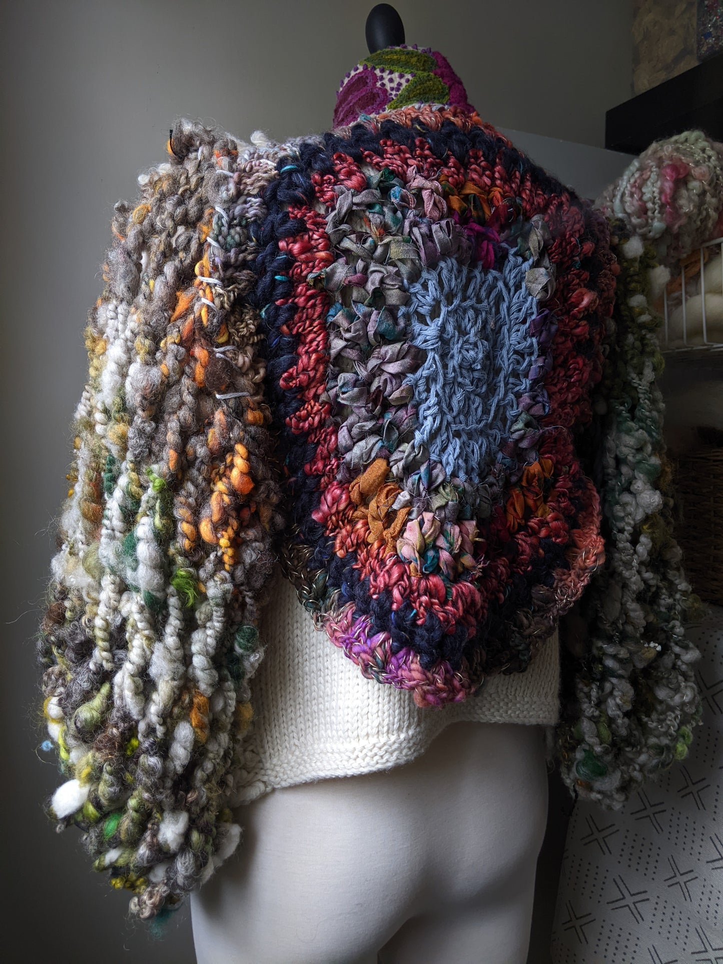 Crochet, Knit, and Woven Handspun Boho Art Festival Sweater - Almost Famous