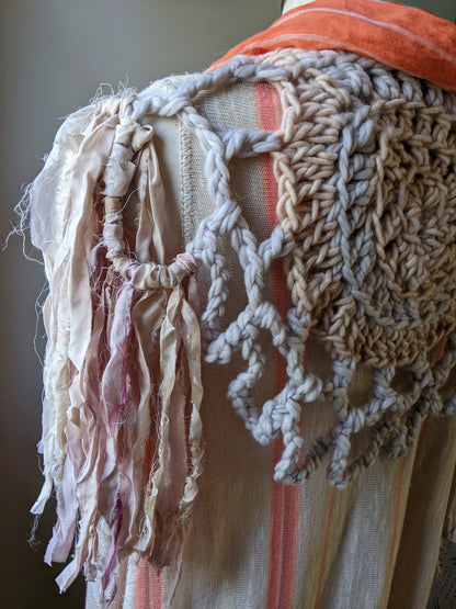 Fiber Festival Freeform Crochet, Knit Handspun, and Woven Boho Garment - Astilbe