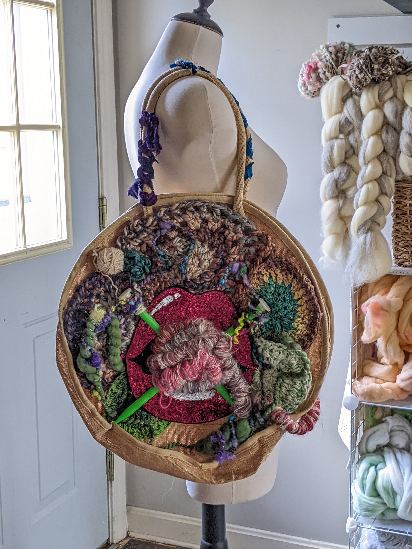Fiber Festival Freeform Crochet, Knit Handspun, and Woven Boho Art Bag