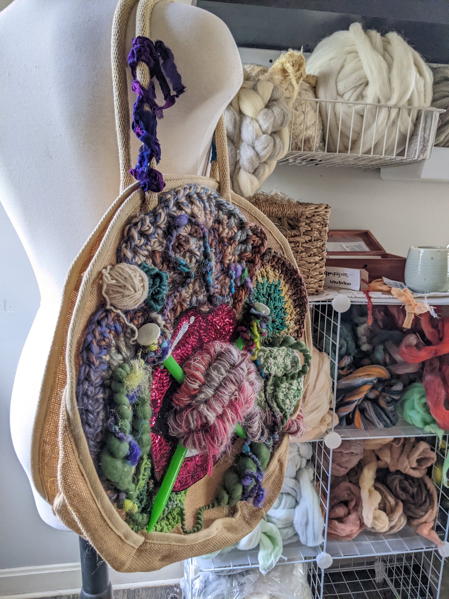 Fiber Festival Freeform Crochet, Knit Handspun, and Woven Boho Art Bag