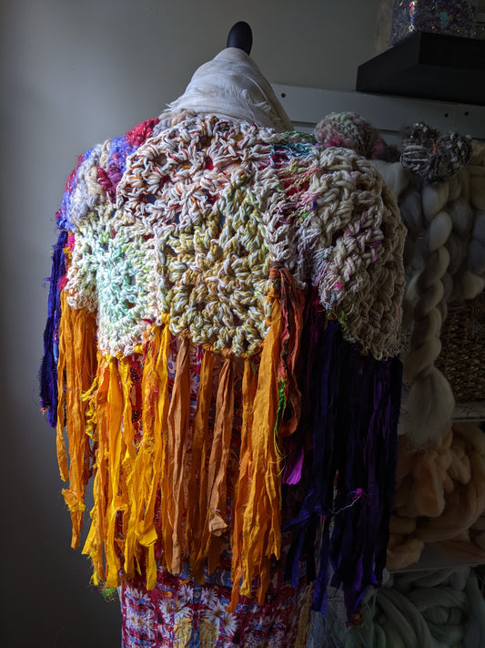Fiber Festival Freeform Crochet, Knit Handspun, and Woven Boho Wildflower Kimono