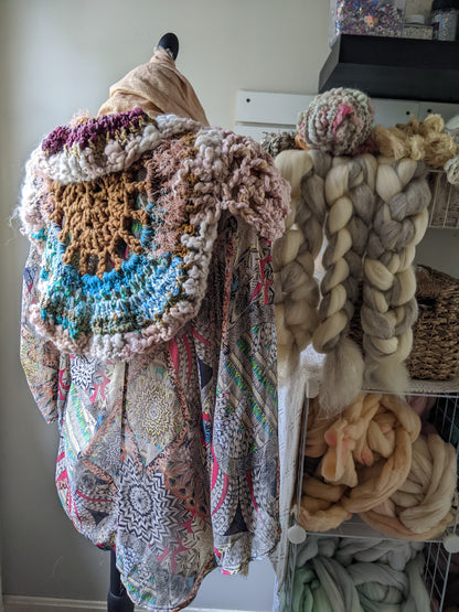 Fiber Festival Freeform Crochet, Knit Handspun, and Woven Boho Peony Kimono