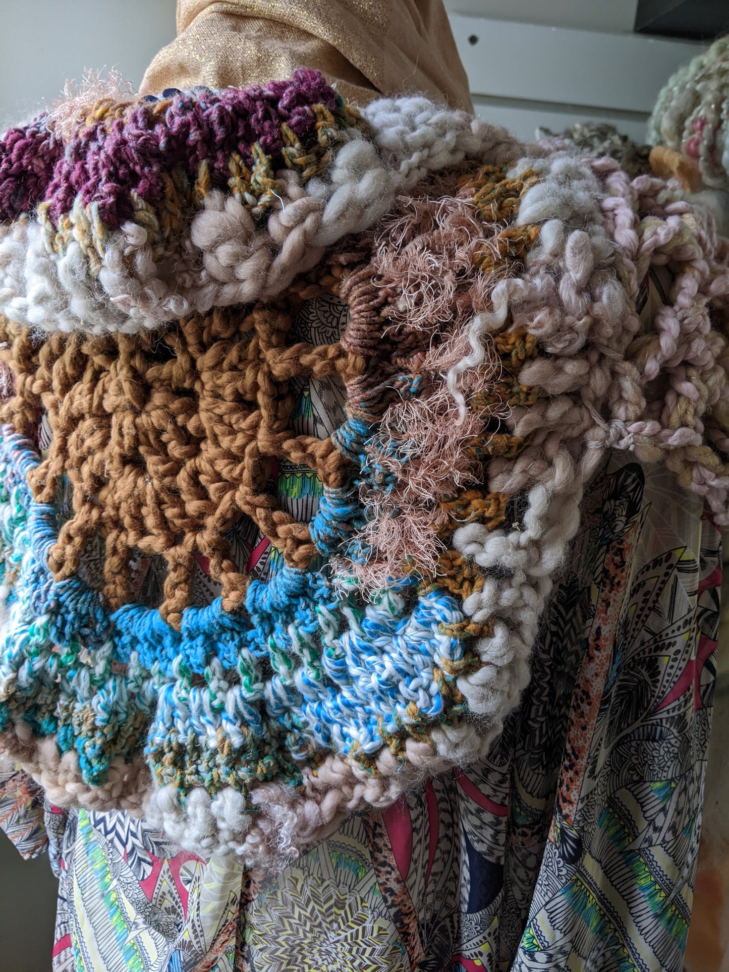 Fiber Festival Freeform Crochet, Knit Handspun, and Woven Boho Peony Kimono