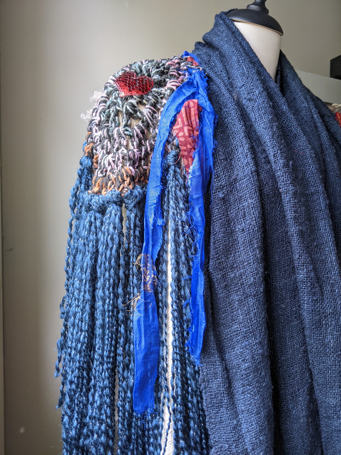 Fiber Festival Freeform Crochet, Knit Handspun, and Woven Boho Shredded Wings Wrap