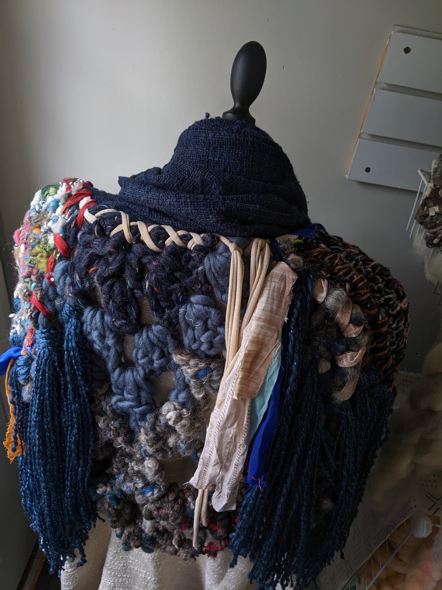 Fiber Festival Freeform Crochet, Knit Handspun, and Woven Boho Shredded Wings Wrap