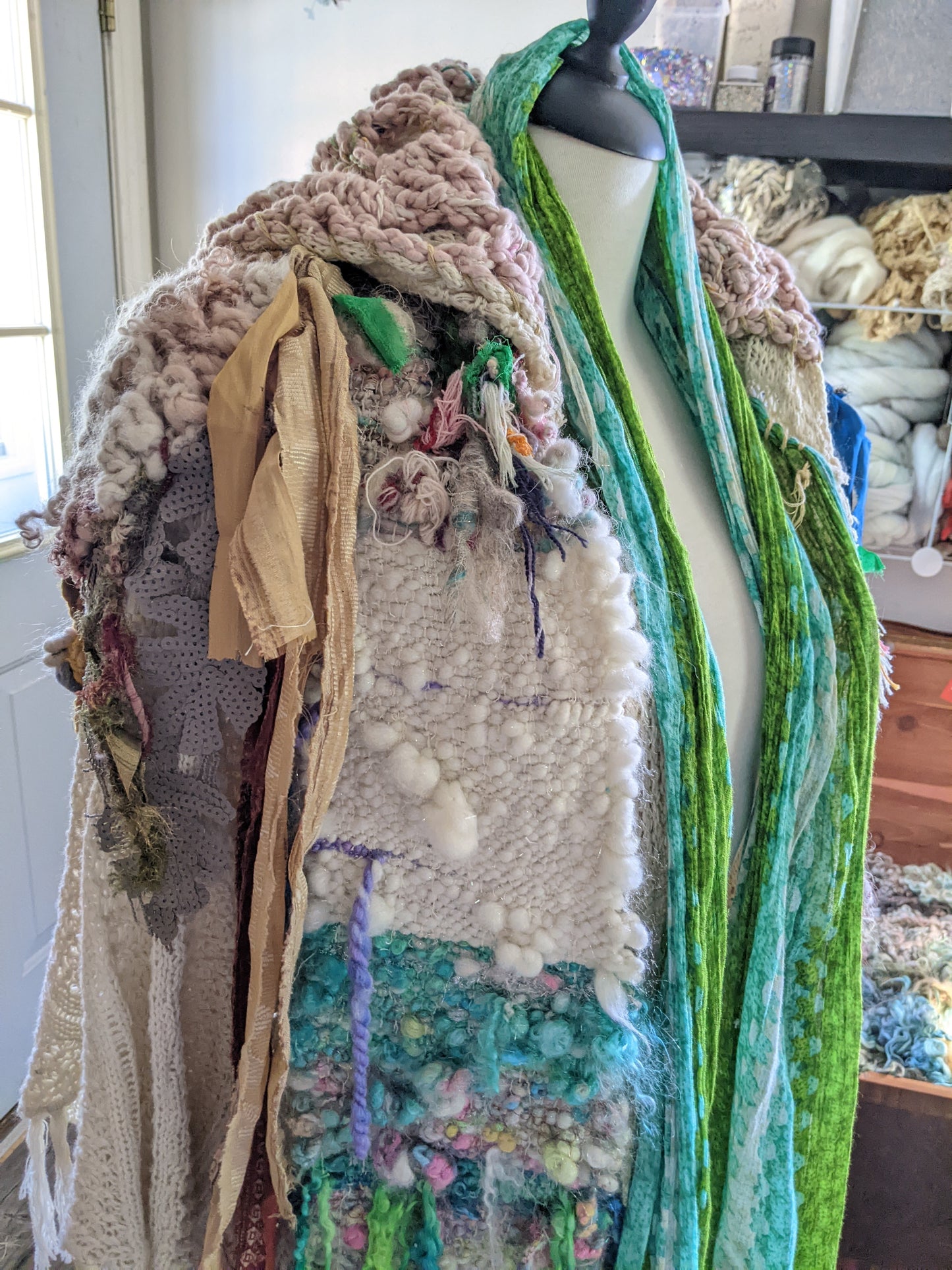 Fiber Festival Freeform Crochet, Knit Handspun, and Woven Boho Bouquet Wrap