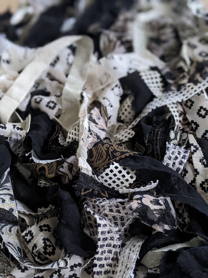 BLACK & WHITE - Recycled Cut Fabric Ribbons - 6 oz