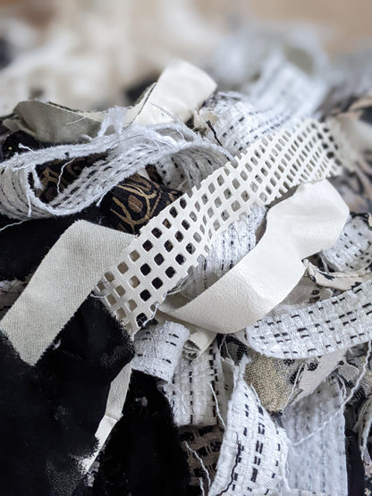 BLACK & WHITE - Recycled Cut Fabric Ribbons - 6 oz